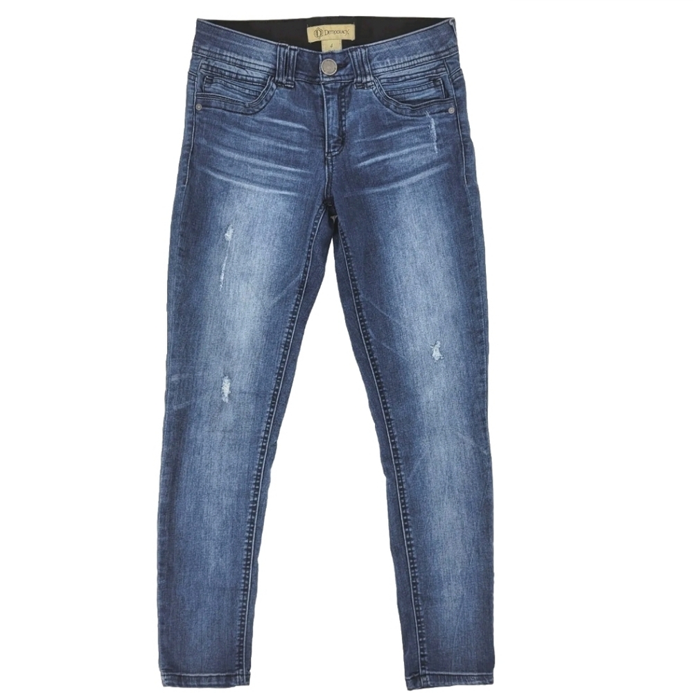 DEMOCRACY AB Technology Jeans Size 4 Stretch Denim Blue Wash Distressed